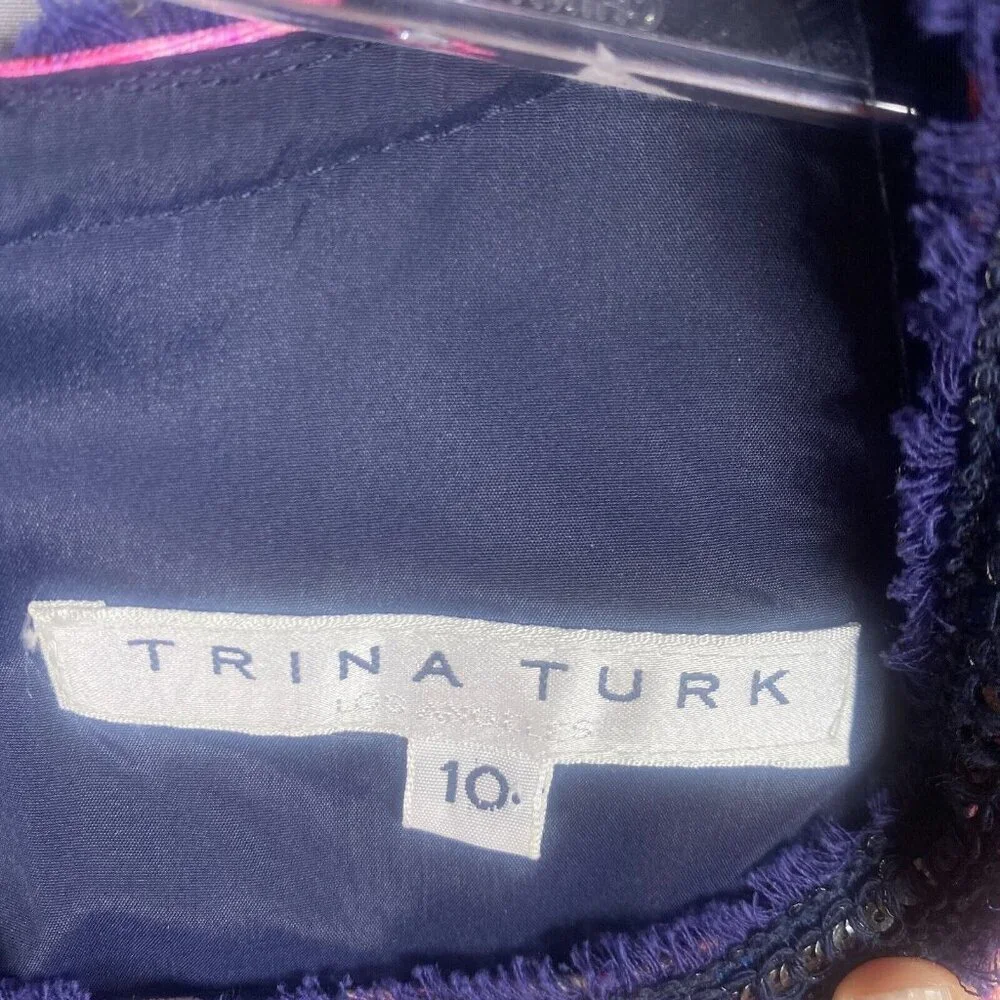 Trina Turk Dress Womens 10 Blue Floral Drop Waist Resort Embellished - Picture 4 of 13